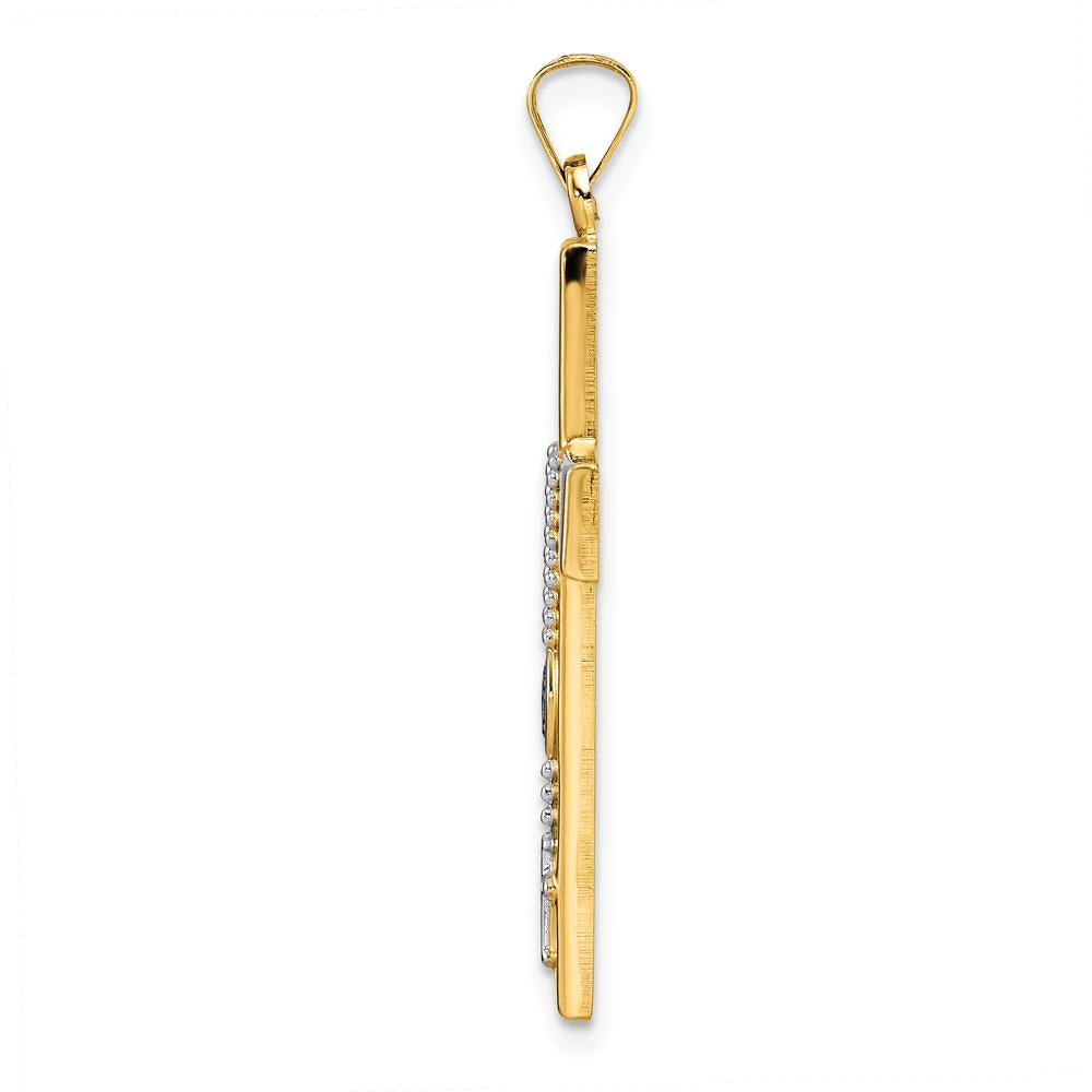 14K Two-Tone Polished Hollow Rosary Cross Pendant - Elegant Faith Jewelry by Oro Pregiato