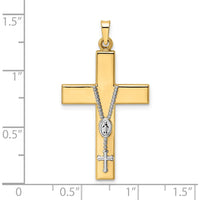14K Two-Tone Polished Hollow Rosary Cross Pendant - Elegant Faith Jewelry by Oro Pregiato