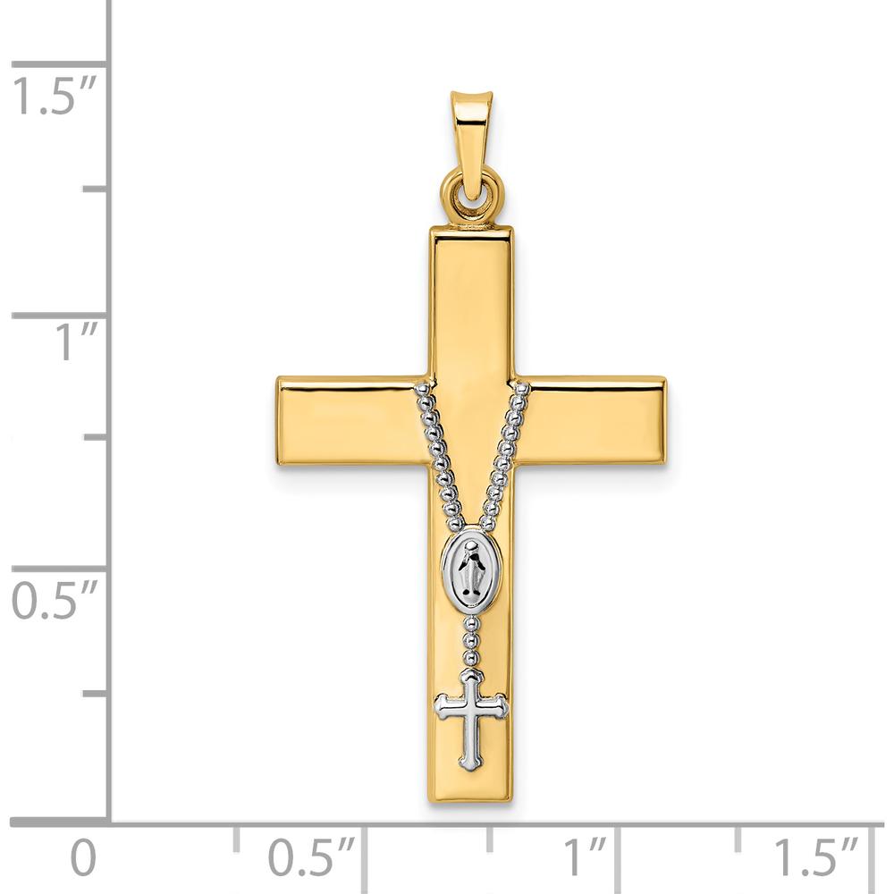14K Two-Tone Polished Hollow Rosary Cross Pendant - Elegant Faith Jewelry by Oro Pregiato