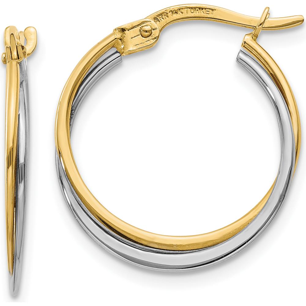 14K Two-Tone Polished Hoop Earrings - 20mm Length, 4mm Width by 0