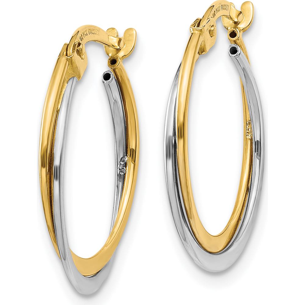 14K Two-Tone Polished Hoop Earrings - 20mm Length, 4mm Width by 0