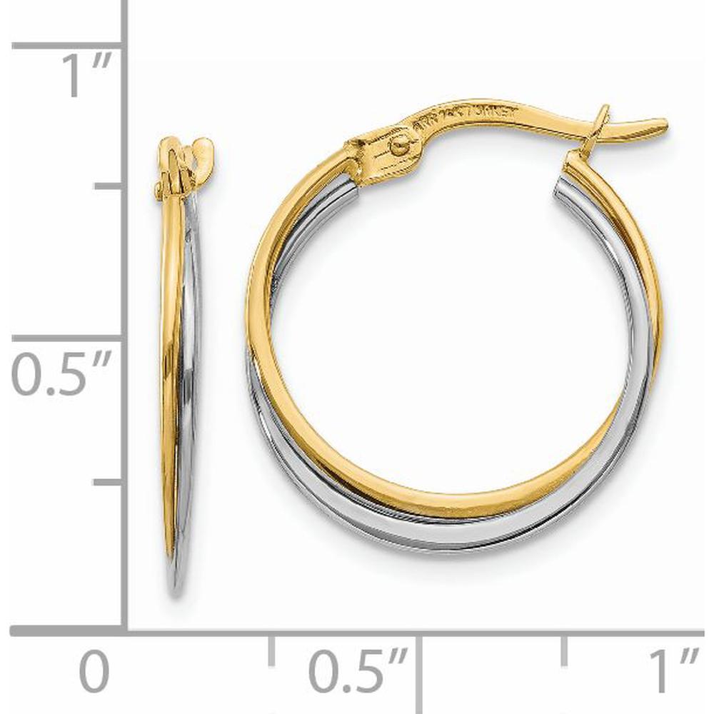 14K Two-Tone Polished Hoop Earrings - 20mm Length, 4mm Width by 0