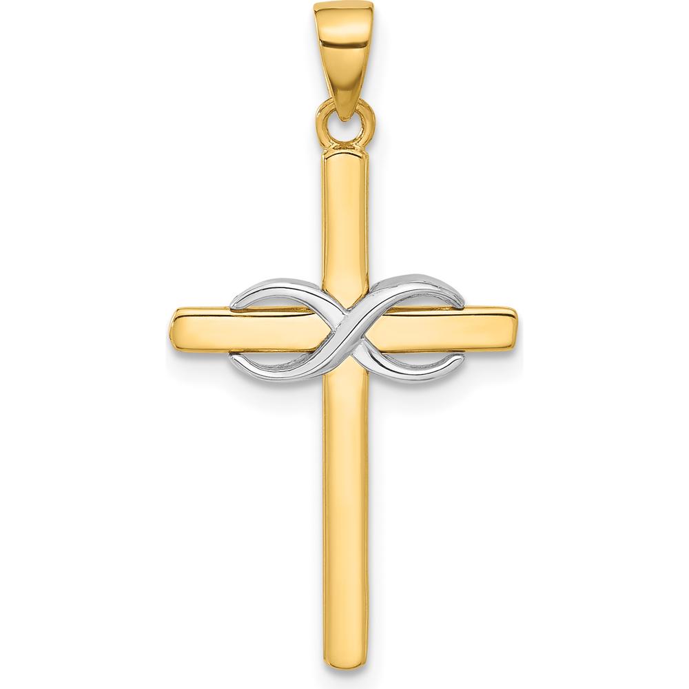 14K Two-Tone Polished Infinity Cross Pendant - 24mm Length by Oro Pregiato