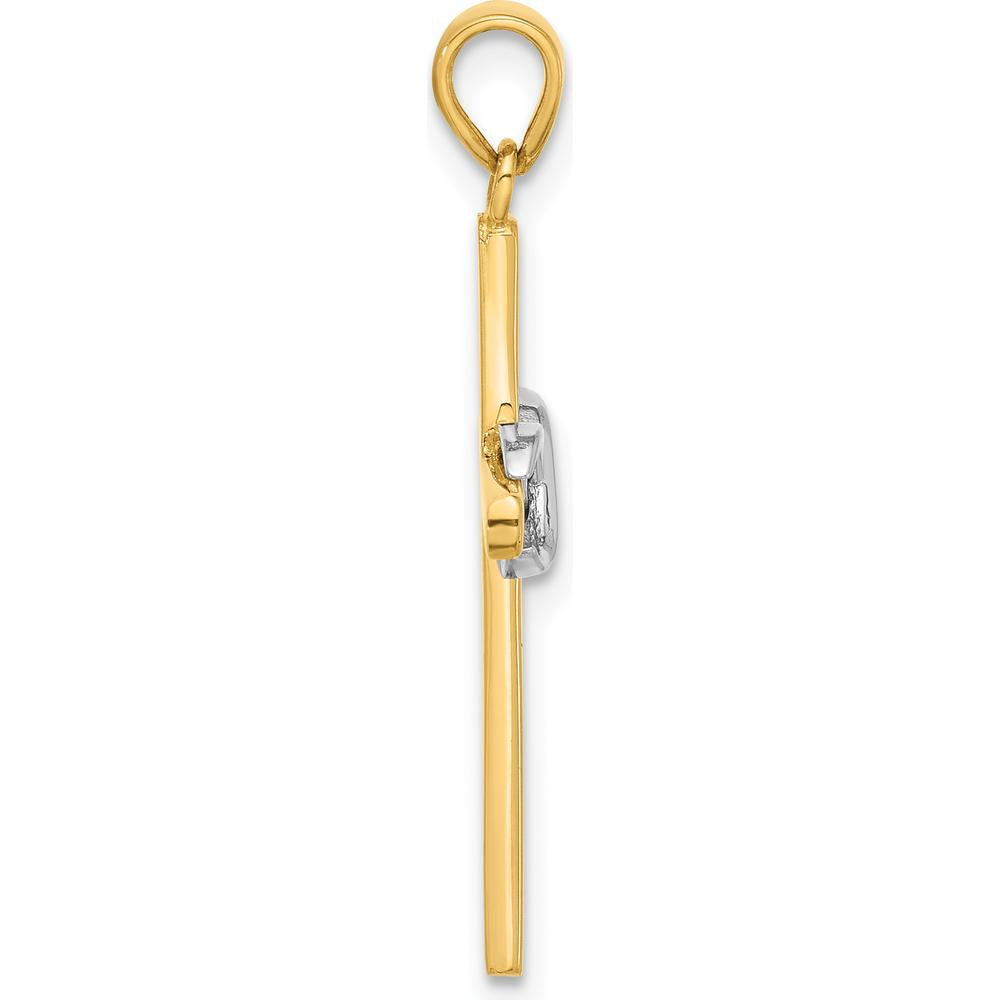 14K Two-Tone Polished Infinity Cross Pendant - 24mm Length by Oro Pregiato