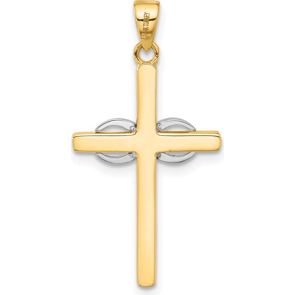 14K Two-Tone Polished Infinity Cross Pendant - 24mm Length by Oro Pregiato