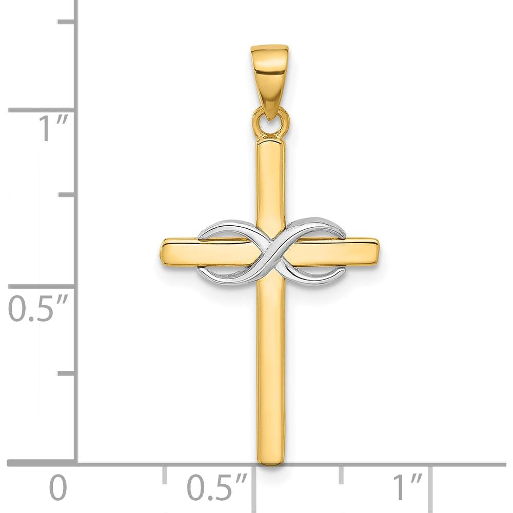 14K Two-Tone Polished Infinity Cross Pendant - 24mm Length by Oro Pregiato