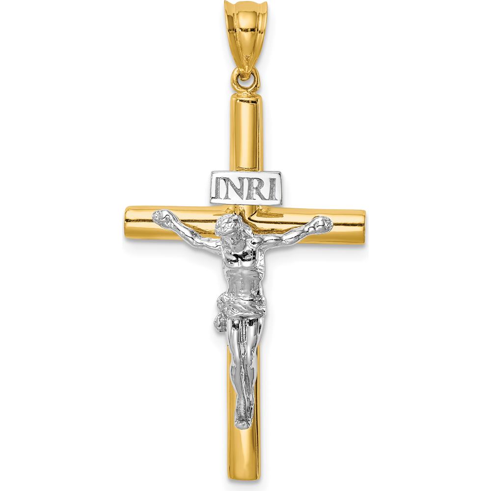 14K Two-Tone Polished INRI Crucifix Cross Pendant - 39mm Length by Oro Pregiato
