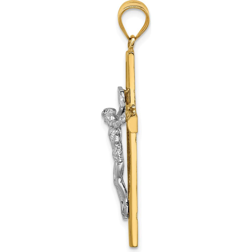 14K Two-Tone Polished INRI Crucifix Cross Pendant - 39mm Length by Oro Pregiato