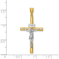 14K Two-Tone Polished INRI Crucifix Cross Pendant - 39mm Length by Oro Pregiato