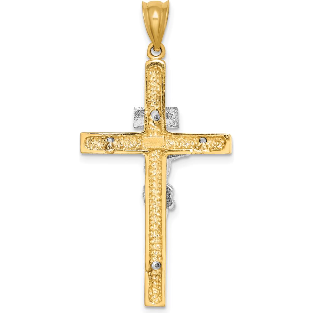 14K Two-Tone Polished INRI Crucifix Cross Pendant - 39mm Length by Oro Pregiato