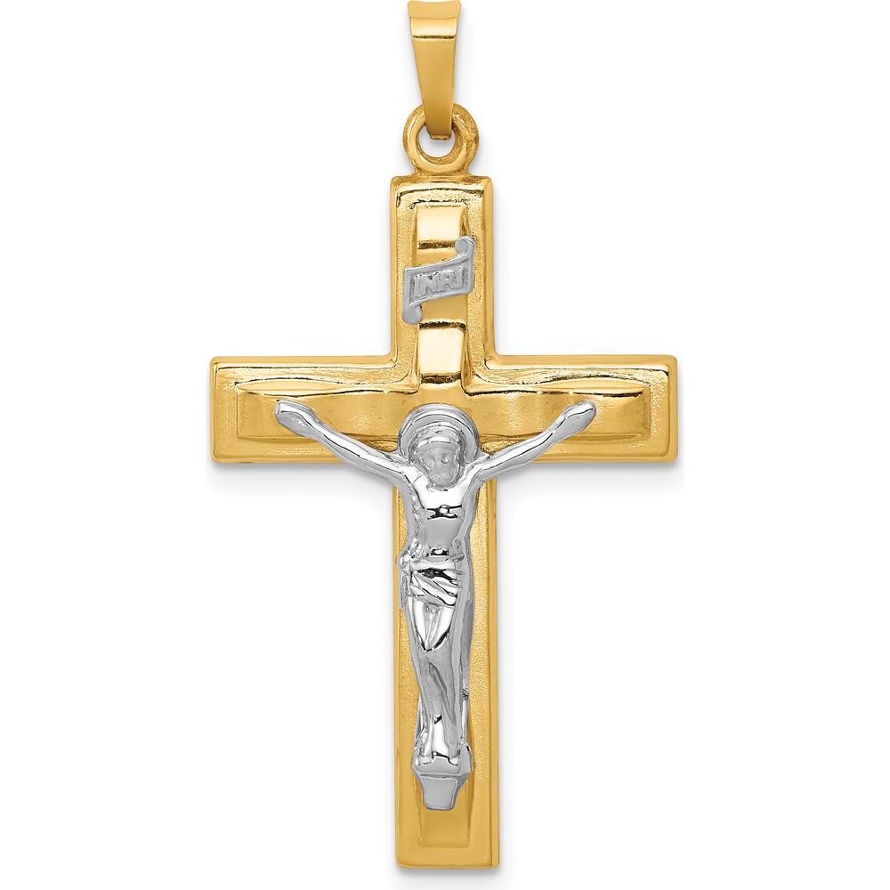 14K Two-Tone Polished INRI Crucifix Pendant - 37mm Length by Oro Pregiato
