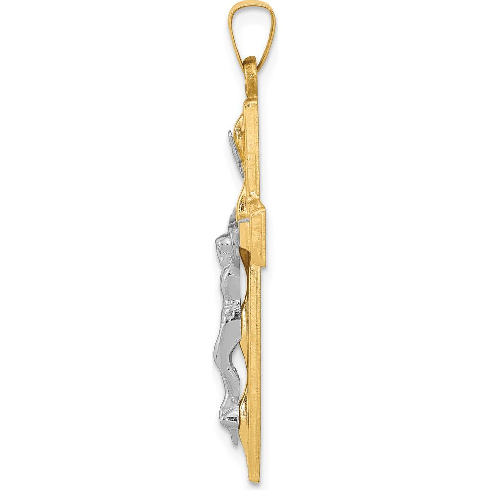14K Two-Tone Polished INRI Crucifix Pendant - 37mm Length by Oro Pregiato