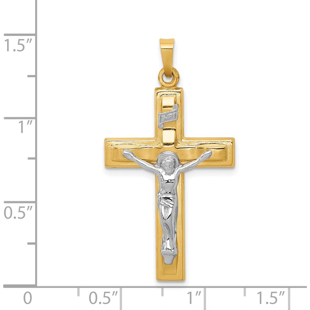 14K Two-Tone Polished INRI Crucifix Pendant - 37mm Length by Oro Pregiato