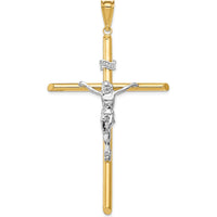 14K Two-Tone Polished INRI Crucifix Pendant - 69mm Length, 39mm Width, Hollow Design by Oro Pregiato