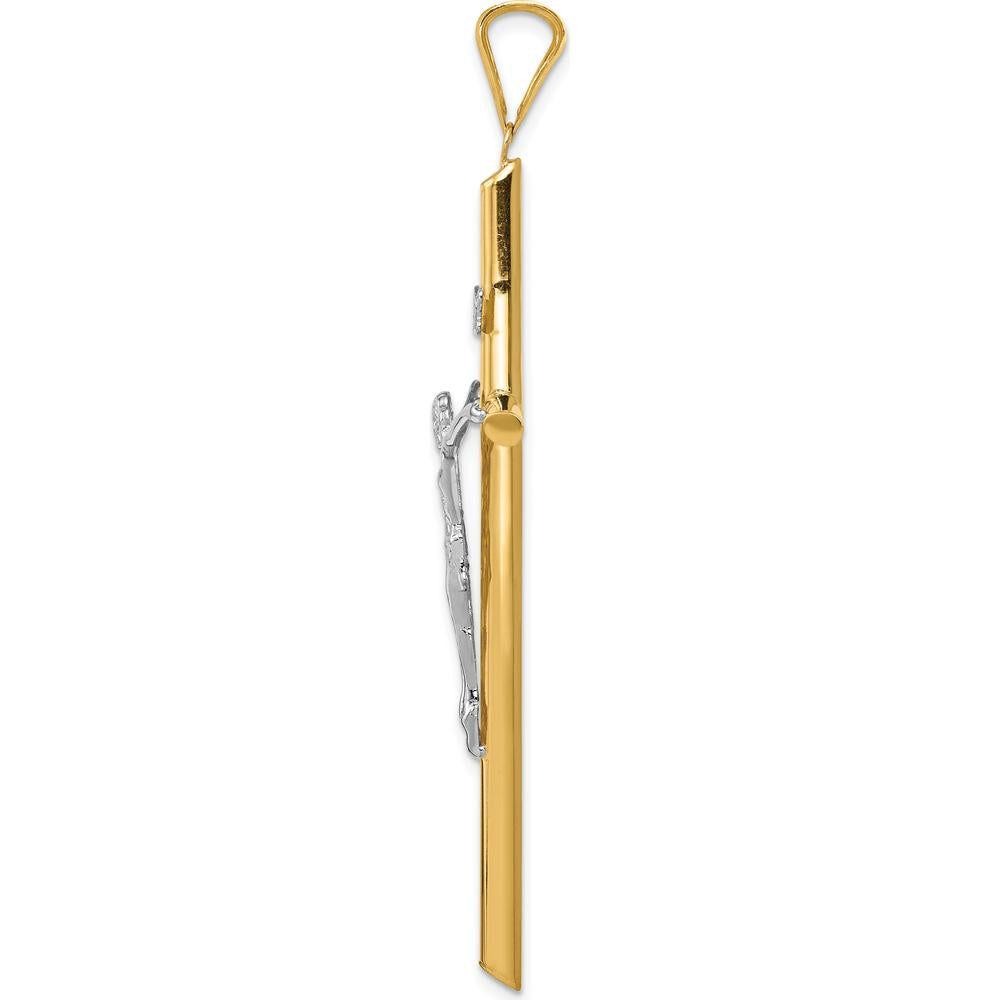14K Two-Tone Polished INRI Crucifix Pendant - 69mm Length, 39mm Width, Hollow Design by Oro Pregiato