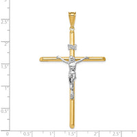 14K Two-Tone Polished INRI Crucifix Pendant - 69mm Length, 39mm Width, Hollow Design by Oro Pregiato
