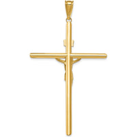 14K Two-Tone Polished INRI Crucifix Pendant - 69mm Length, 39mm Width, Hollow Design by Oro Pregiato