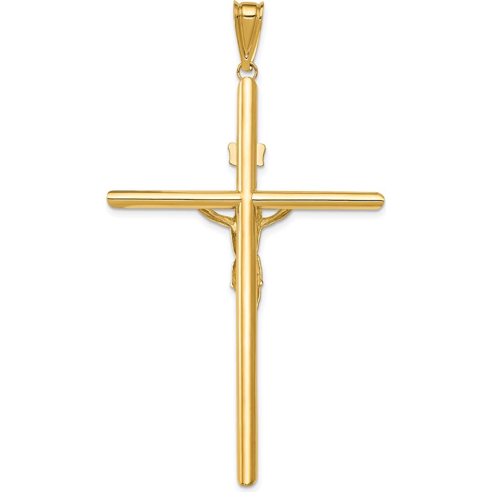 14K Two-Tone Polished INRI Crucifix Pendant - 69mm Length, 39mm Width, Hollow Design by Oro Pregiato