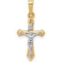 14K Two-Tone Polished INRI Crucifix Pendant with Hollow Die-Struck Design - 24mm Length by Oro Pregiato