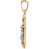 14K Two-Tone Polished INRI Crucifix Pendant with Hollow Die-Struck Design - 24mm Length by Oro Pregiato