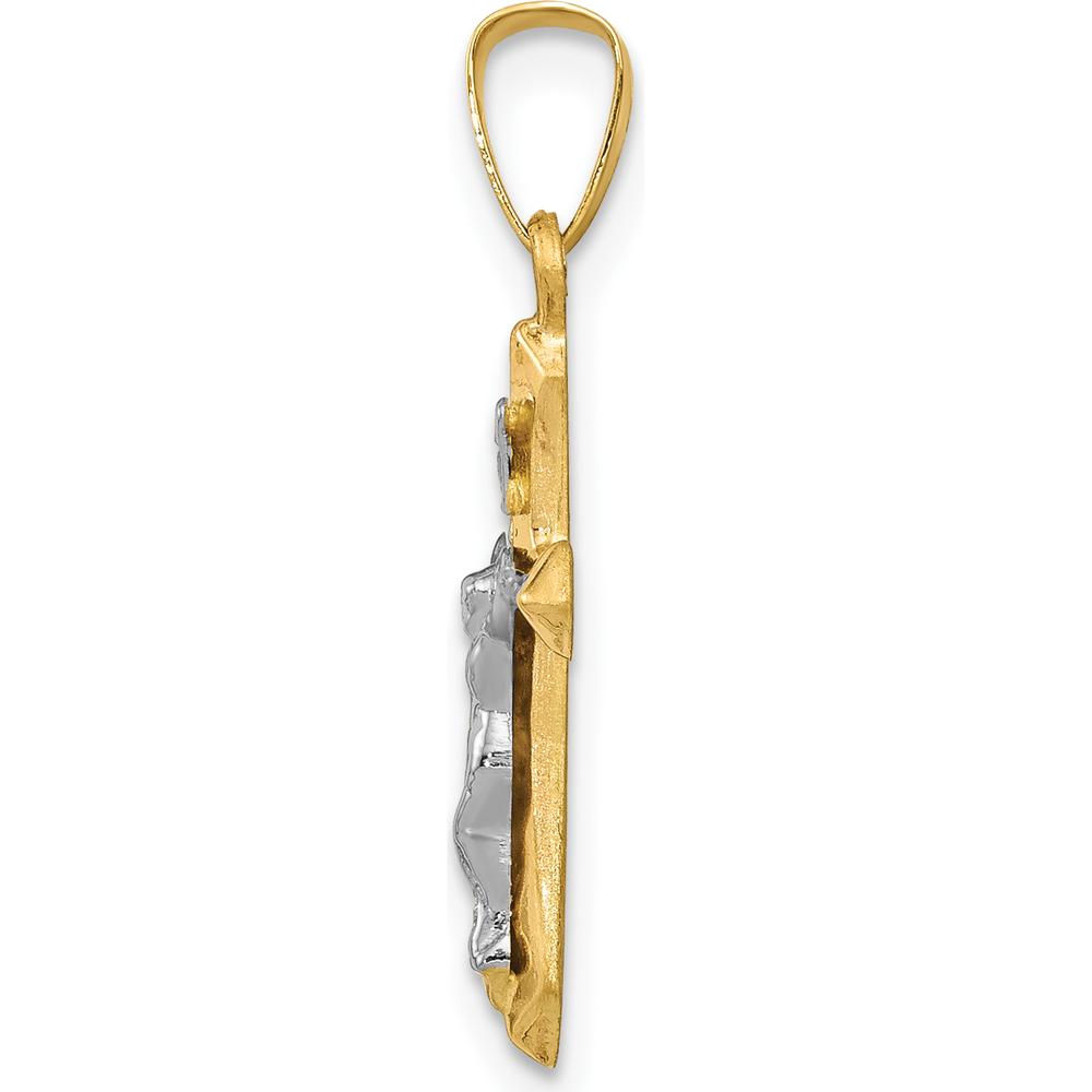 14K Two-Tone Polished INRI Crucifix Pendant with Hollow Die-Struck Design - 24mm Length by Oro Pregiato