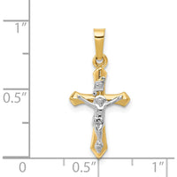 14K Two-Tone Polished INRI Crucifix Pendant with Hollow Die-Struck Design - 24mm Length by Oro Pregiato