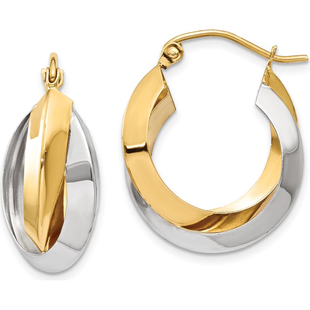 14K Two-Tone Polished Knife-Edge Double Hoop Earrings - Elegant and Timeless Design by 0