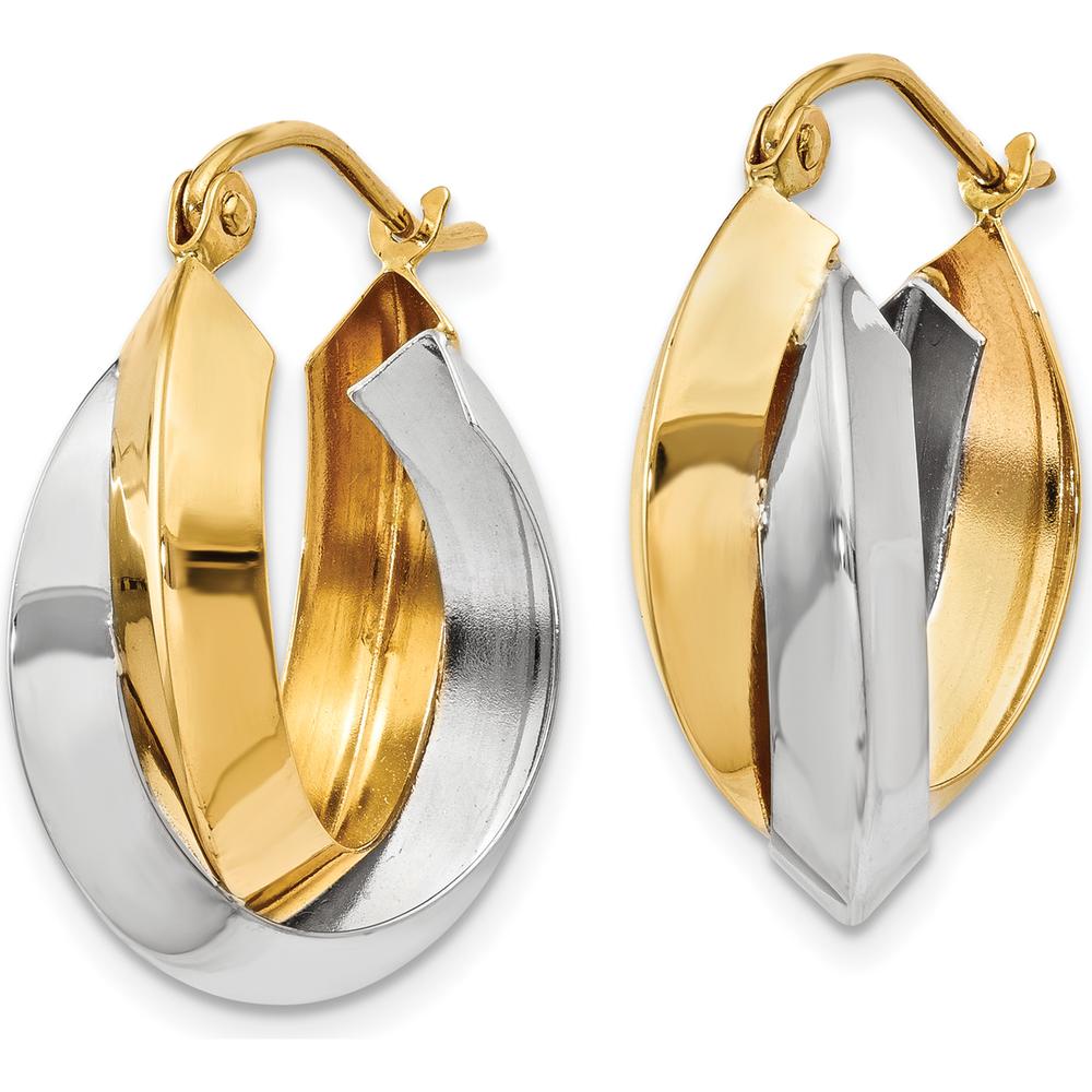 14K Two-Tone Polished Knife-Edge Double Hoop Earrings - Elegant and Timeless Design by 0