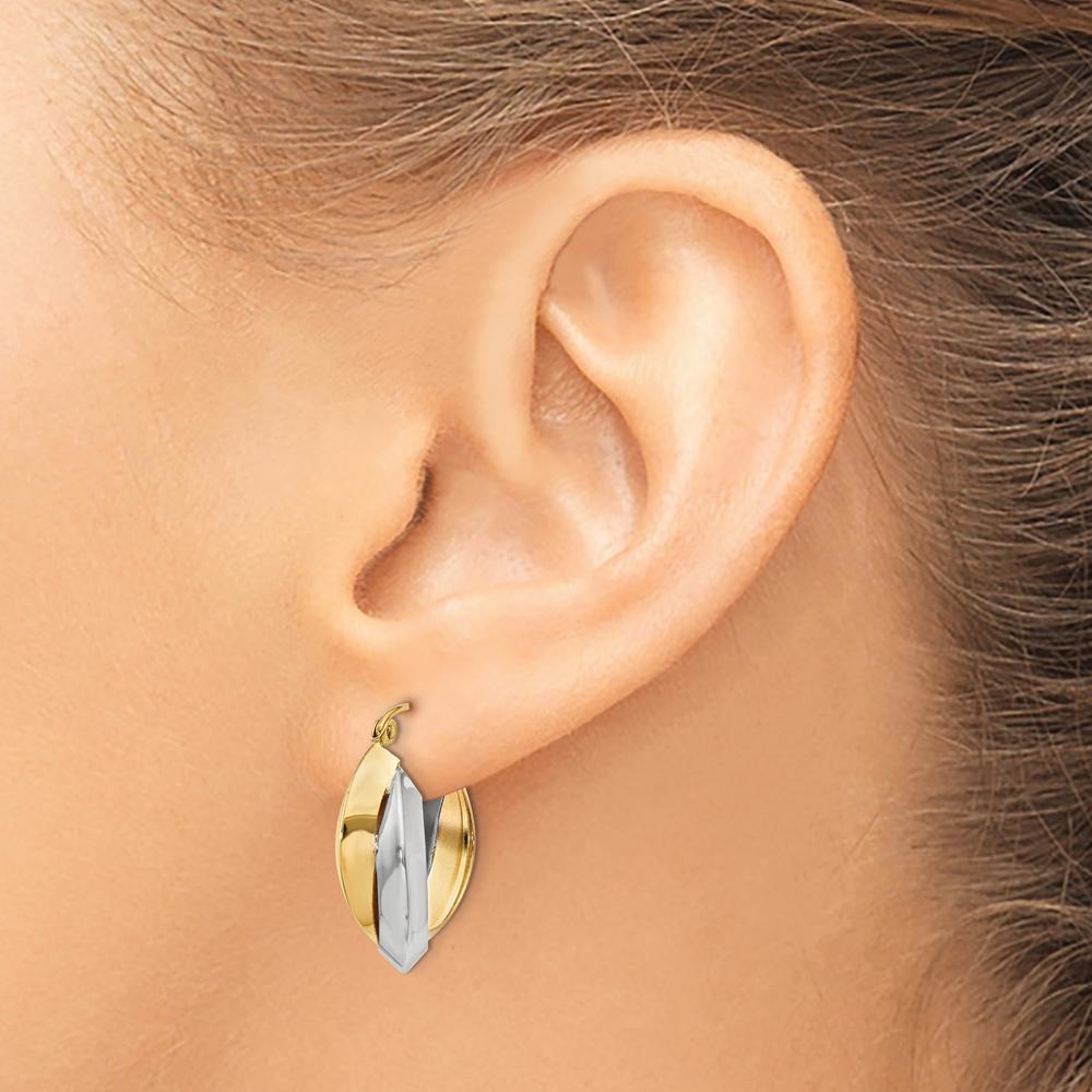 14K Two-Tone Polished Knife-Edge Double Hoop Earrings - Elegant and Timeless Design by 0