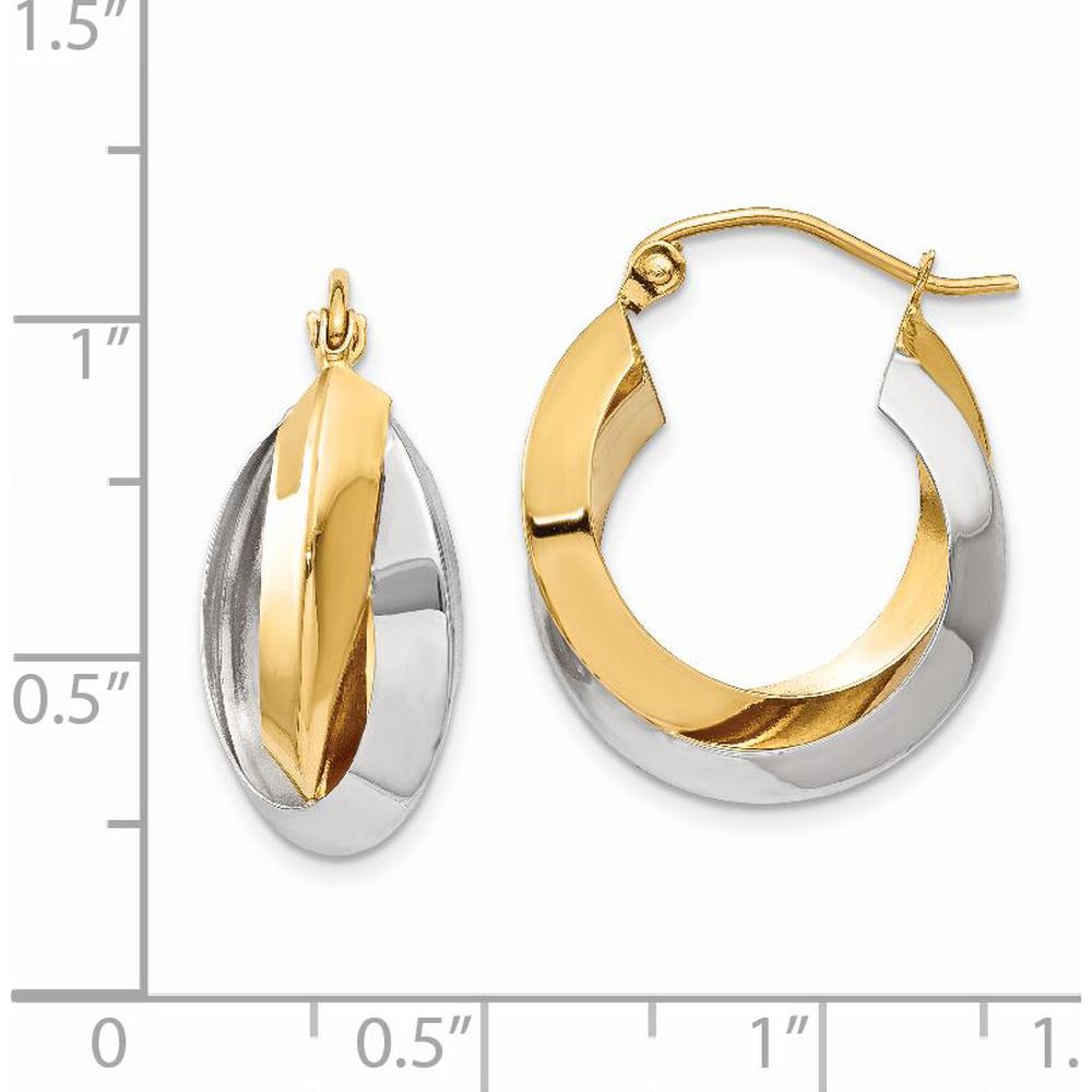 14K Two-Tone Polished Knife-Edge Double Hoop Earrings - Elegant and Timeless Design by 0