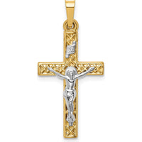 14K Two-Tone Polished Lattice Textured INRI Crucifix Pendant by Oro Pregiato