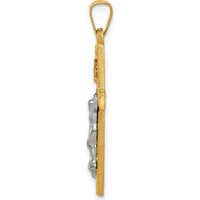14K Two-Tone Polished Lattice Textured INRI Crucifix Pendant by Oro Pregiato