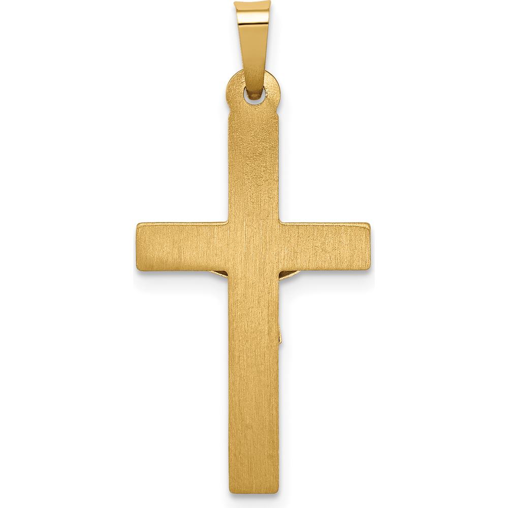 14K Two-Tone Polished Lattice Textured INRI Crucifix Pendant by Oro Pregiato