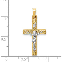 14K Two-Tone Polished Lattice Textured INRI Crucifix Pendant by Oro Pregiato
