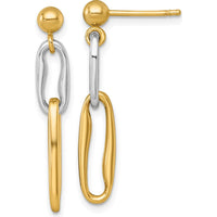 14K Two-Tone Polished Long Link Drop Earrings - Elegant Gold & Silver Dangle Design by 0
