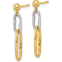 14K Two-Tone Polished Long Link Drop Earrings - Elegant Gold & Silver Dangle Design by 0