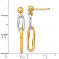 14K Two-Tone Polished Long Link Drop Earrings - Elegant Gold & Silver Dangle Design by 0