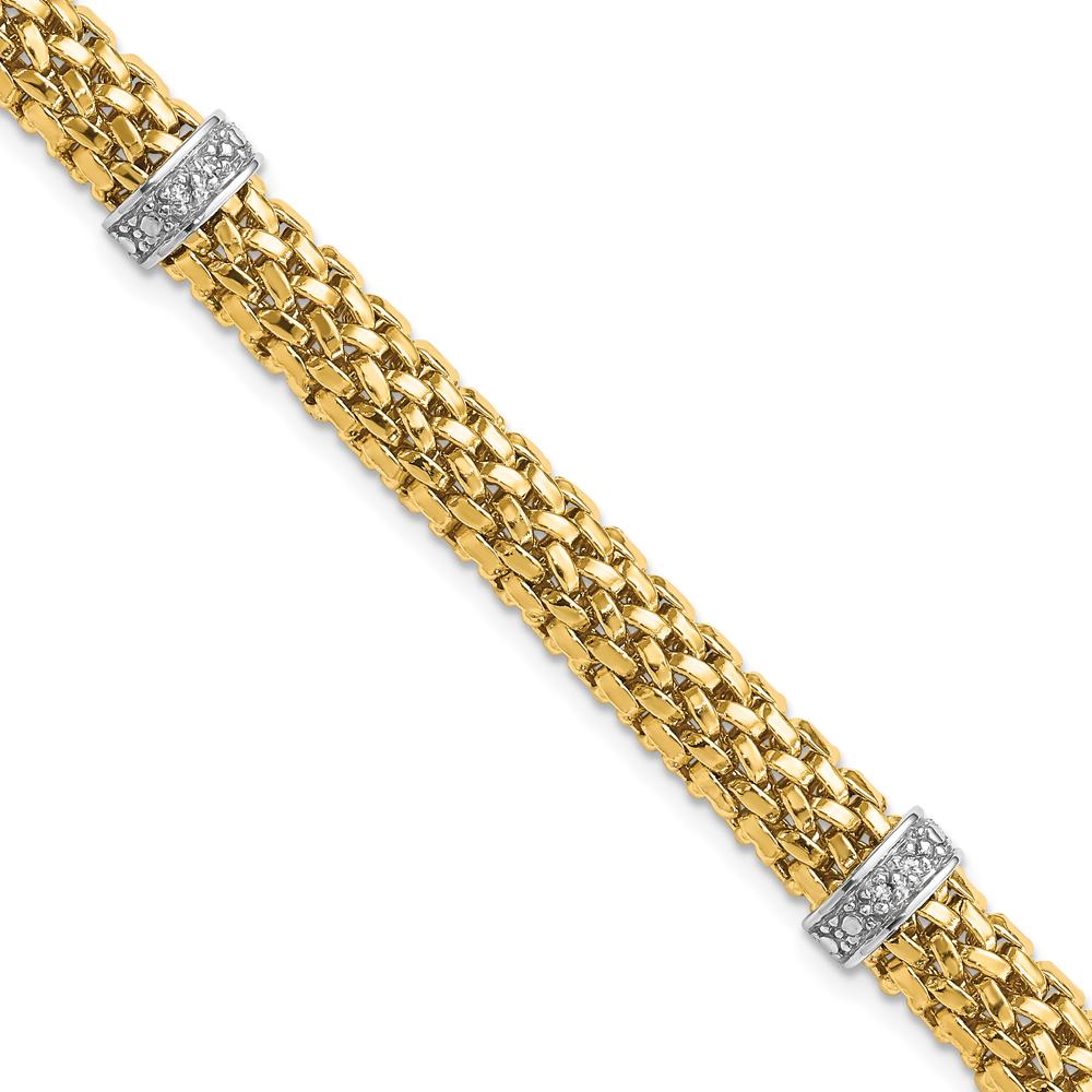 14K Two-Tone Polished Mesh Bracelet with 0.05 Carat Diamond Accents - 7.25" Length by 0