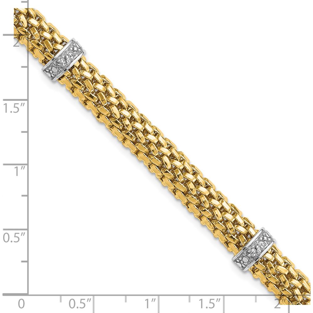 14K Two-Tone Polished Mesh Bracelet with 0.05 Carat Diamond Accents - 7.25" Length by 0