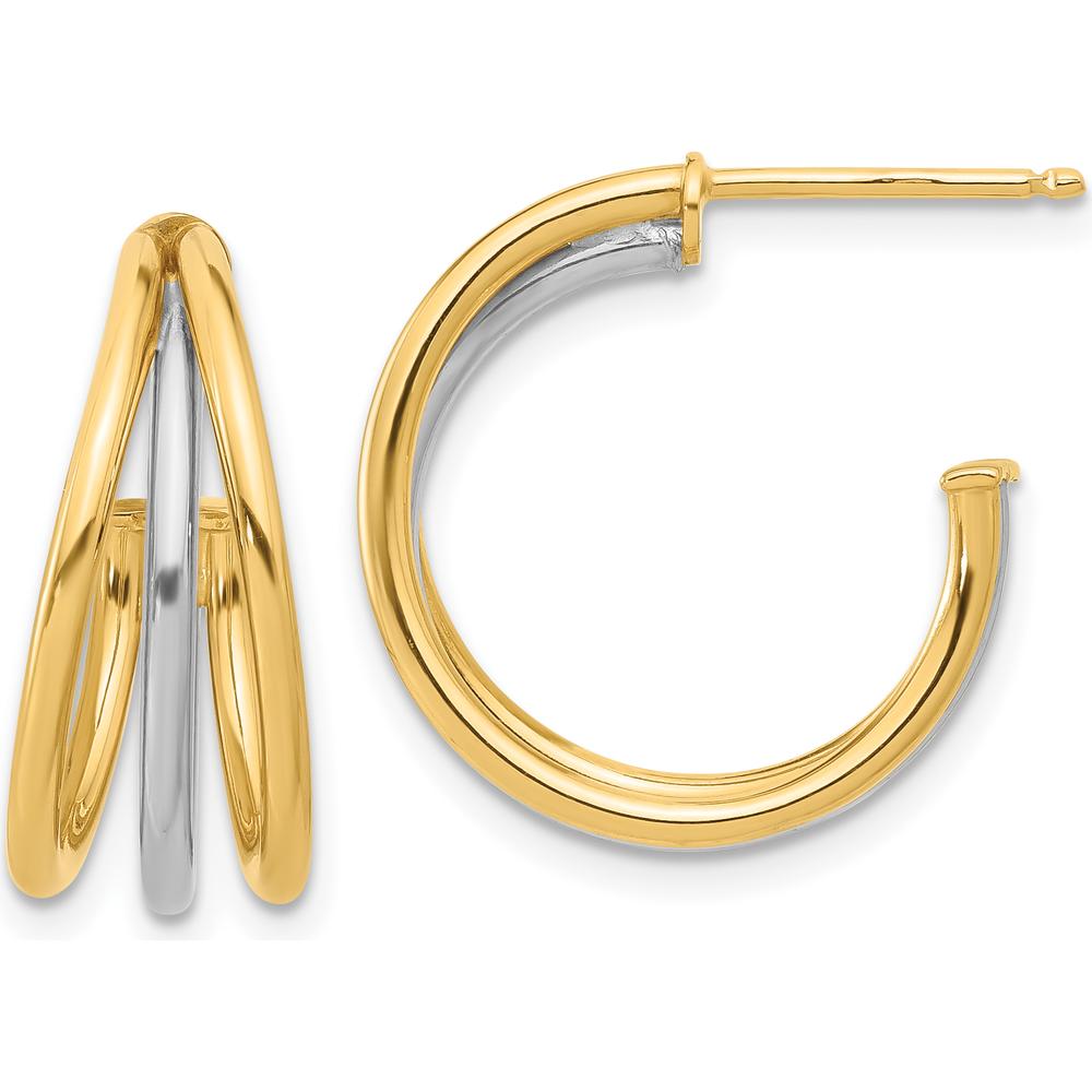 14K Two-Tone Polished Multi Row Hoop Post Earrings - Elegant Women's Jewelry by 0