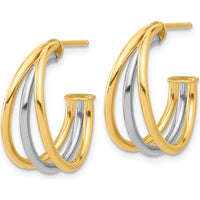 14K Two-Tone Polished Multi Row Hoop Post Earrings - Elegant Women's Jewelry by 0