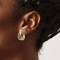 14K Two-Tone Polished Multi Row Hoop Post Earrings - Elegant Women's Jewelry by 0