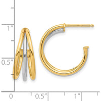 14K Two-Tone Polished Multi Row Hoop Post Earrings - Elegant Women's Jewelry by 0