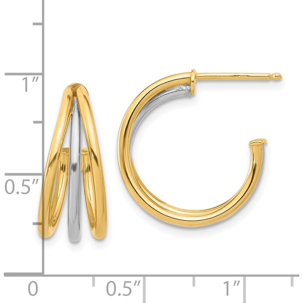 14K Two-Tone Polished Multi Row Hoop Post Earrings - Elegant Women's Jewelry by 0
