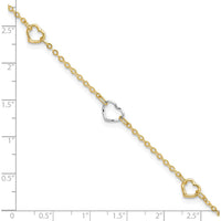 14K Two-Tone Polished Open Hearts Anklet with 5 Stations - Adjustable 9" + 1" Extender