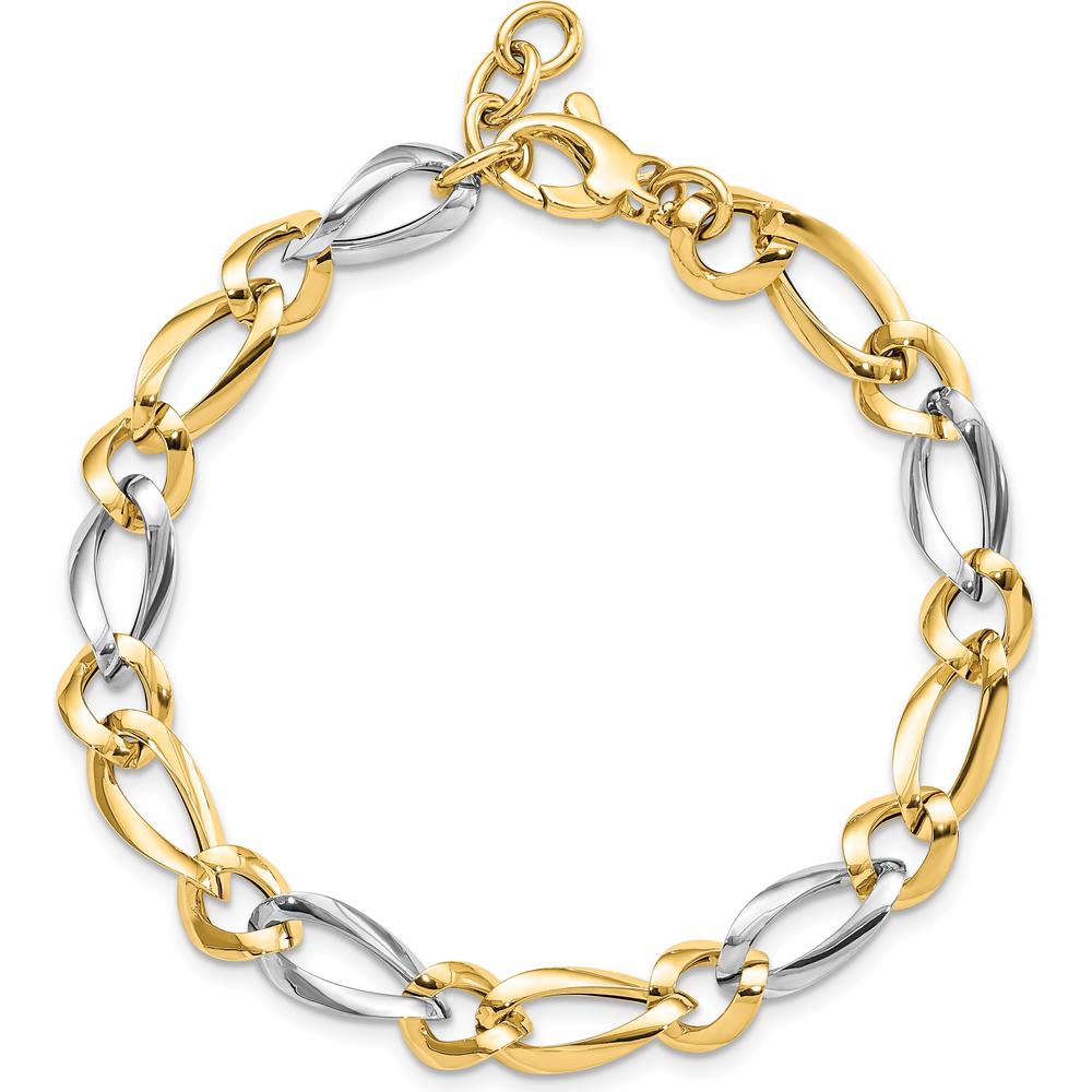 14K Two-Tone Polished Oval and Round Link 7.25" Bracelet by 0