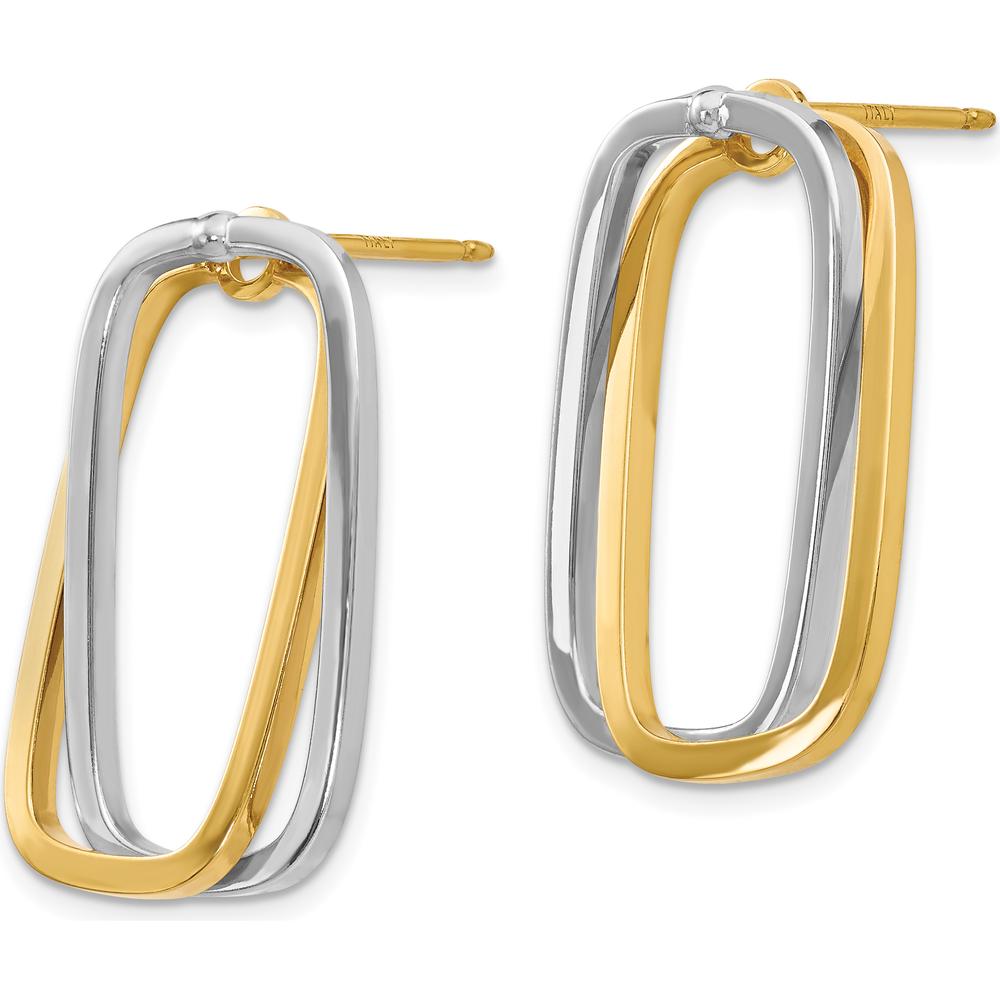 14K Two-Tone Polished Rectangle Drop Earrings - Elegant and Versatile Design by 0