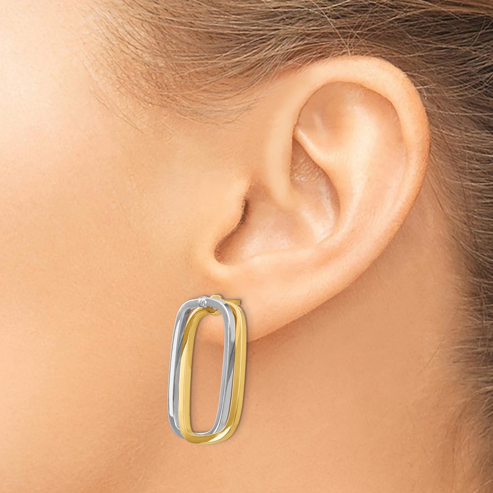 14K Two-Tone Polished Rectangle Drop Earrings - Elegant and Versatile Design by 0
