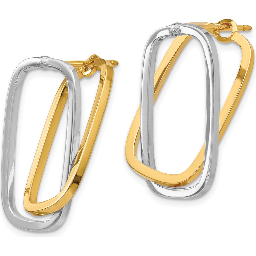 14K Two-Tone Polished Rectangle Drop Earrings - Elegant and Versatile Design by 0
