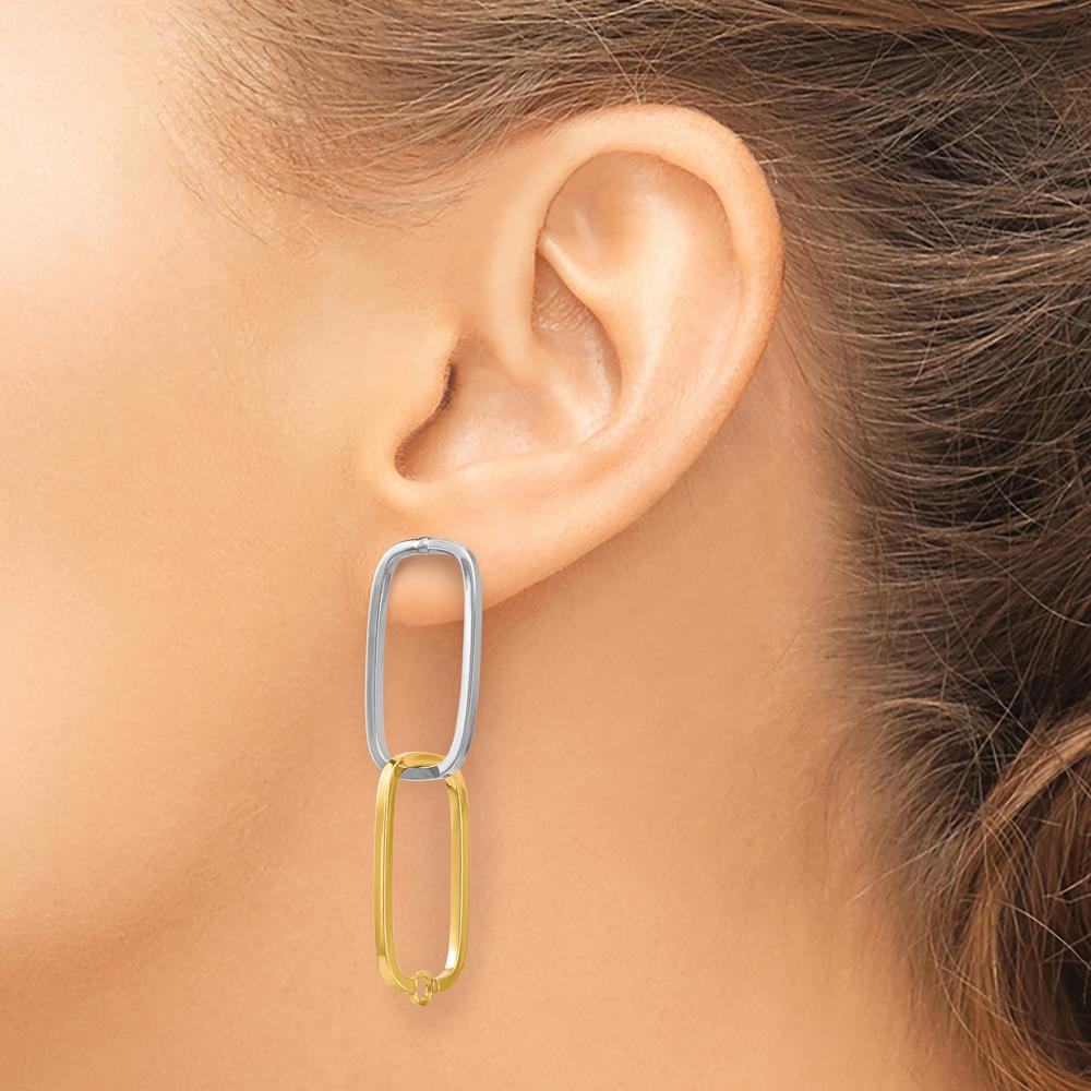 14K Two-Tone Polished Rectangle Drop Earrings - Elegant and Versatile Design by 0